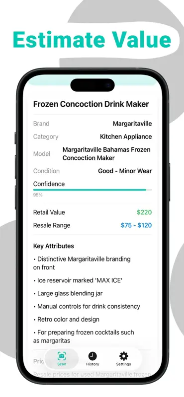 Resell Scanner estimated resale value result screen